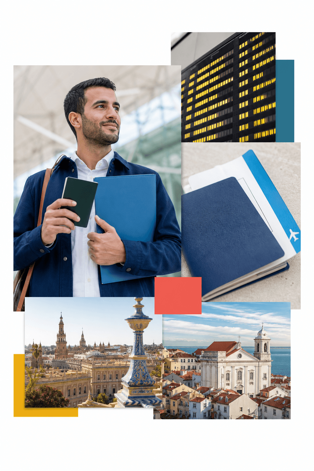 Traveler holding visa documents with destination photography